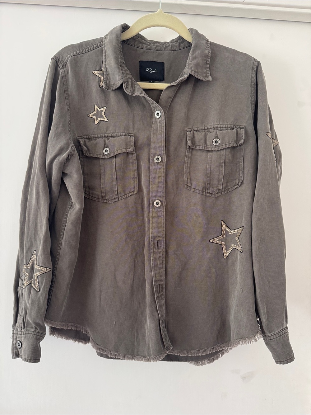 Rails Green Star Embellished Button-Down Shirt